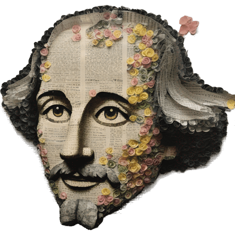 Shakespeare made of newspaper cuttings 420 roses flowers emoji