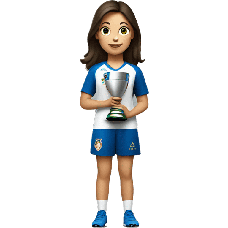 Brunette girl holding euro 2024 trophy with the word Sara as the caption on top emoji