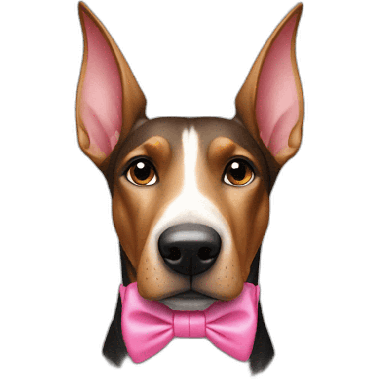 a-white-doberman-with-a-pink-bow-tie-on-the-neck-straight-ears,-a-black-one-and-a-brown-one emoji