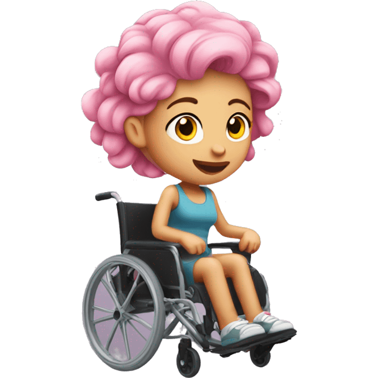 Pink hair girl running on a wheelchair emoji