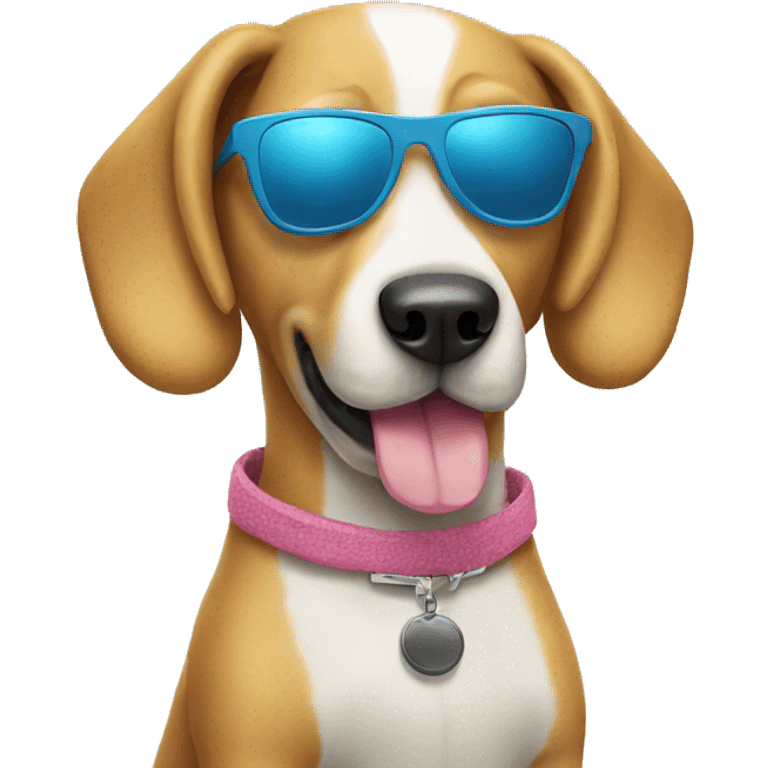 dog wearing clothes and sunglasses on the beach  emoji