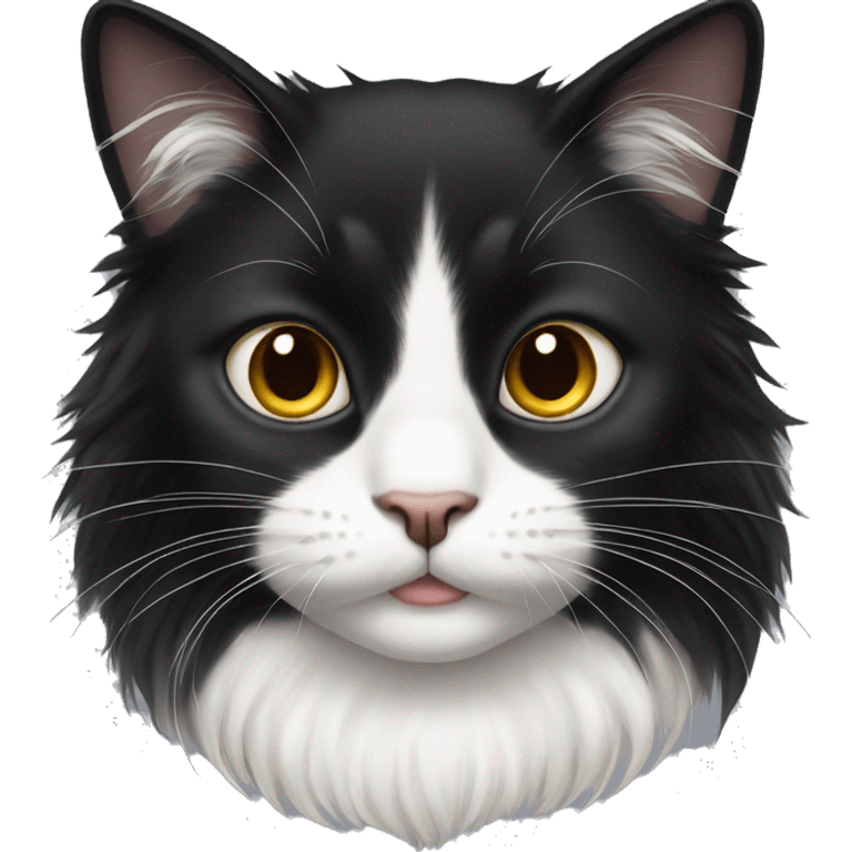 black cat domestic long-haired with half white mouth emoji