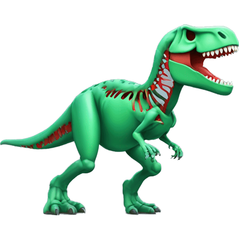 a green trex with blue skeleton and red eyes, full body
 emoji