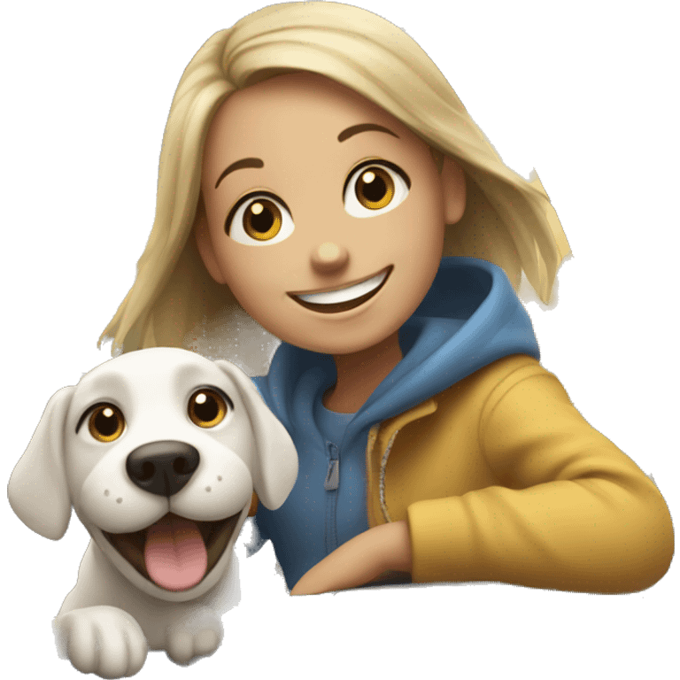 happy girl with dog on the car emoji