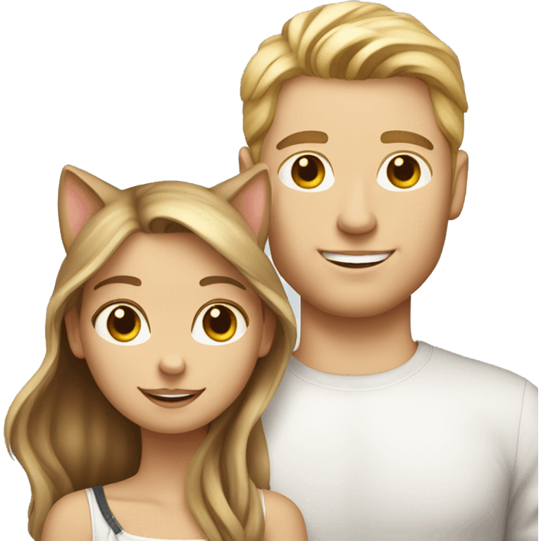 Long Brown hair girl and blond white man holding tabby cat  emoji