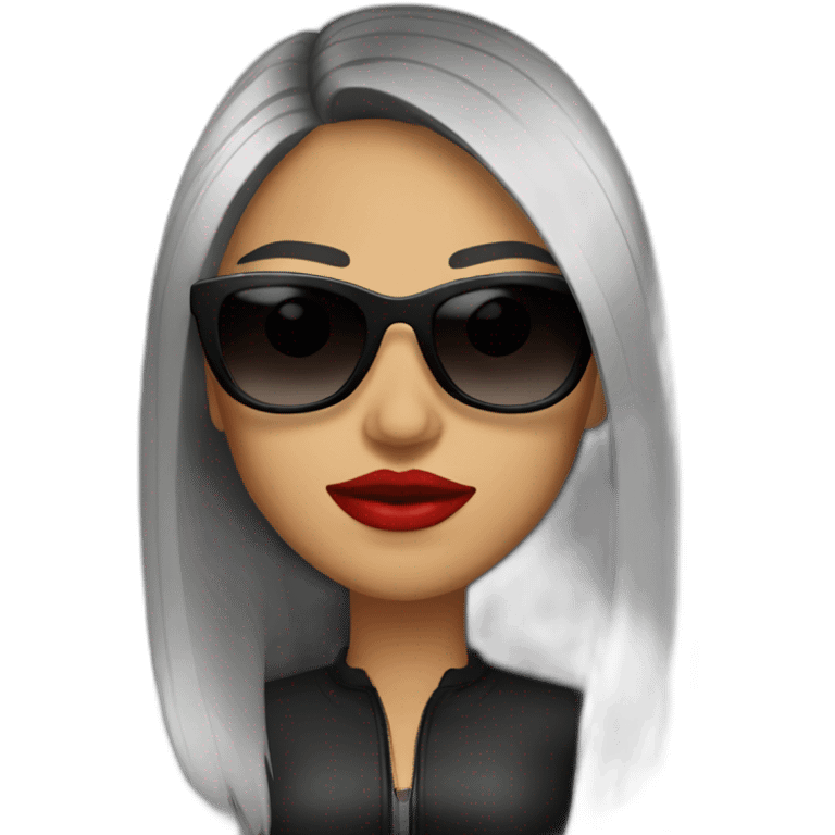 latina with sunglasses and dark straight hair with big lips emoji