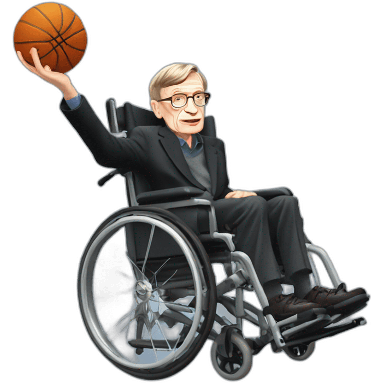 stephen hawking in rocket wheelchair slam dunking basketball emoji