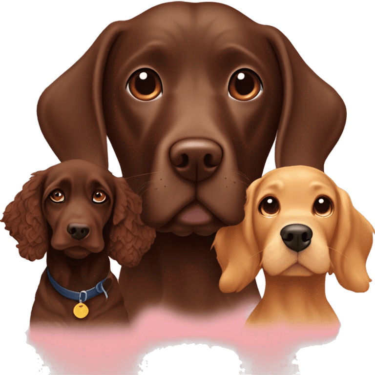 Chocolate Labrador with ginger cockerpoo and blonde cocker spaniel emoji