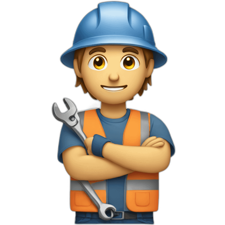 Worker man working with a wrench in his hand and in work clothes emoji