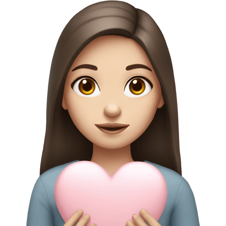 Brunette girl, white skin, holding pale pink heart  emoji