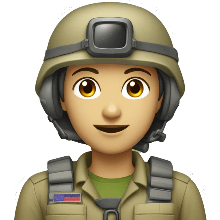 operator dressed in khaki color with a milatary helmet, without glasses, preferably female emoji