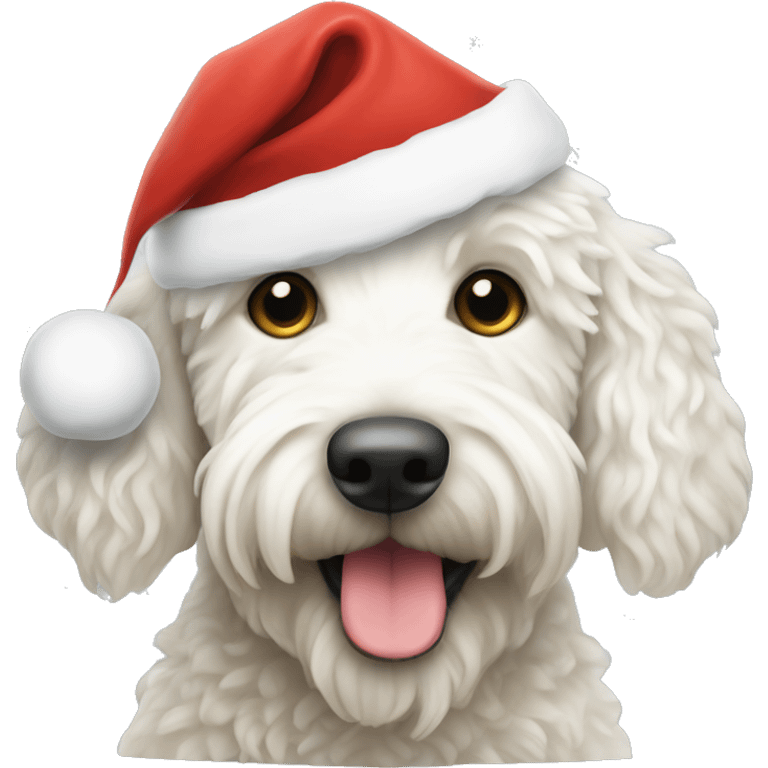 White golden doodle Santa hat emoji