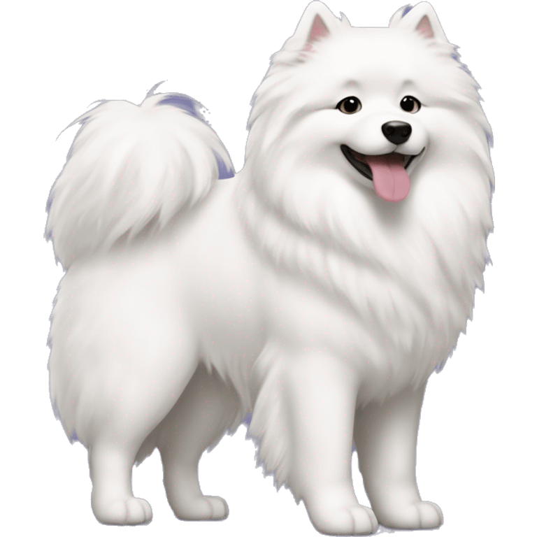 Samoyed dog with a girl who has long dark curly hair emoji