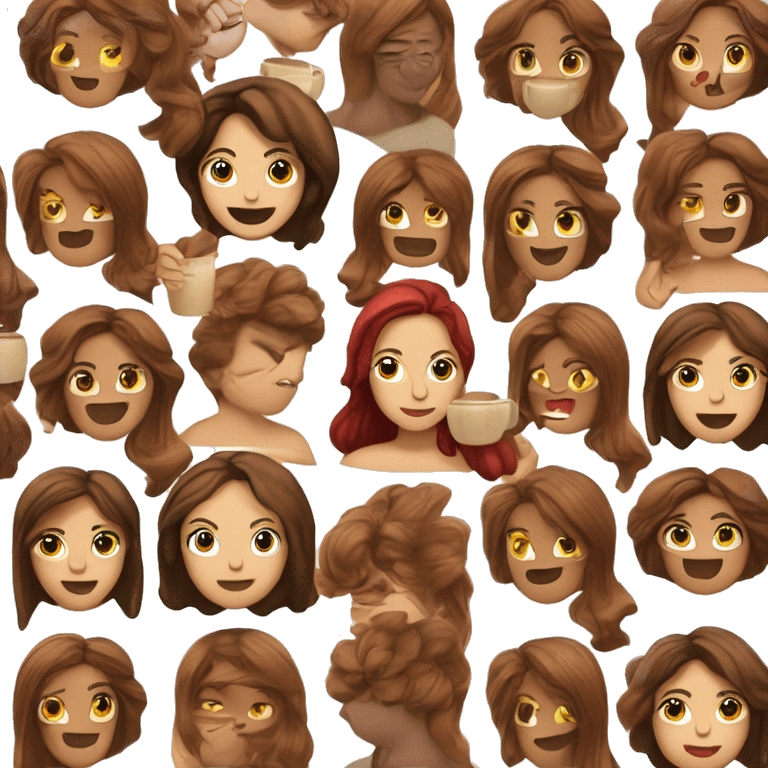 Mujer con pelo rojo, tez blanca y ojos café, anteoos drados, boca rande emoji