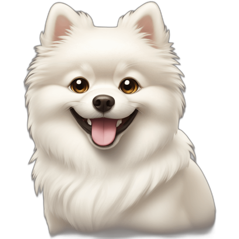 White pomeranian dog with smile  emoji