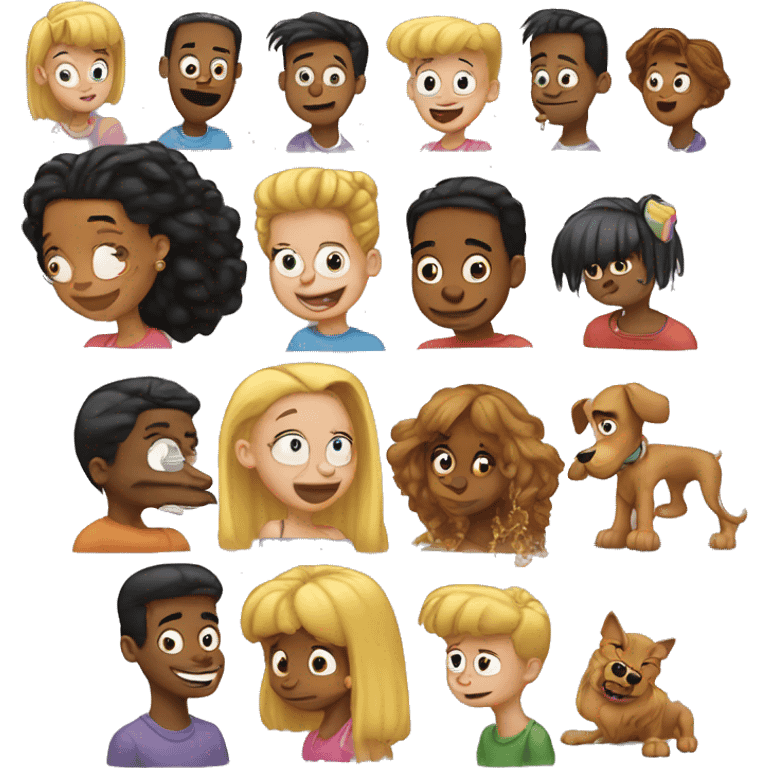 90's cartoon theme emojis like hey arnold, catdog, emoji