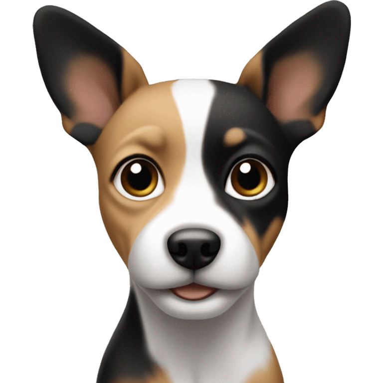 small, tri-colored dog (black, white, and tan) emoji