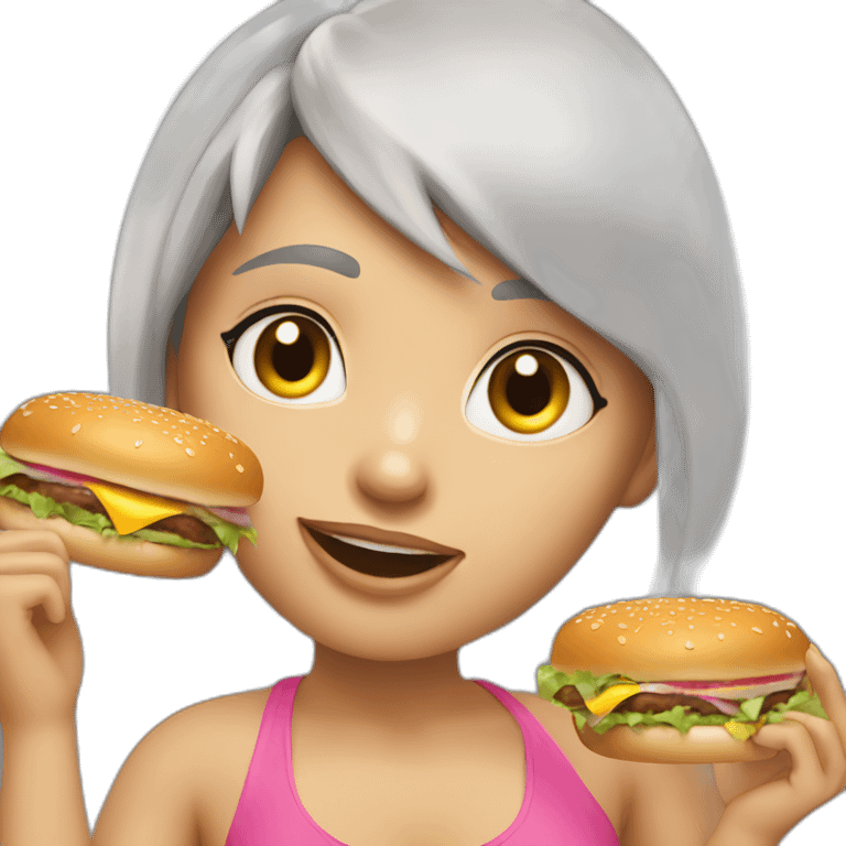 girl-with-short-silver-hair-pink-bikini-eating-burger emoji