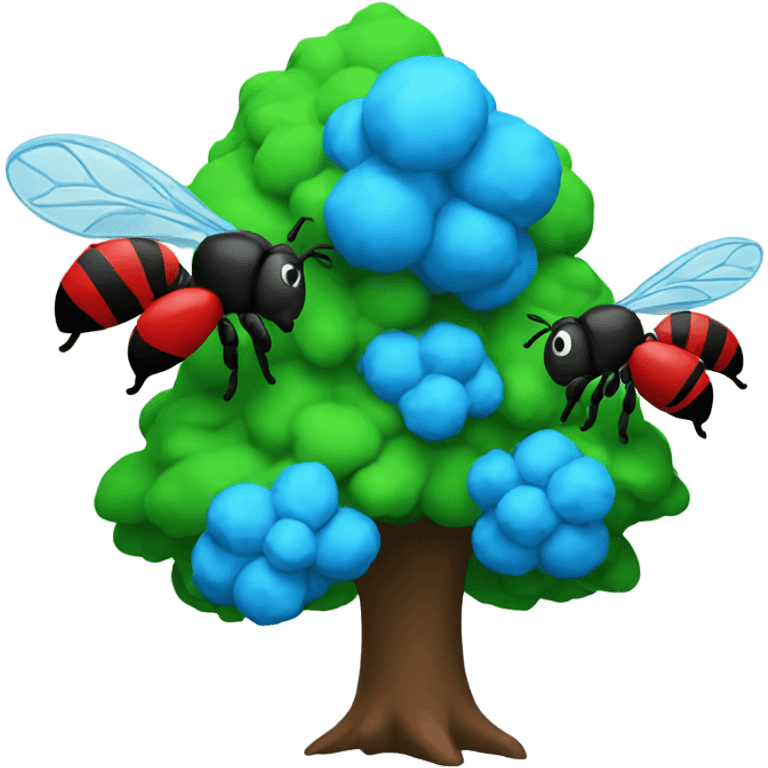 Blue Tree attacking red tree and green bee emoji