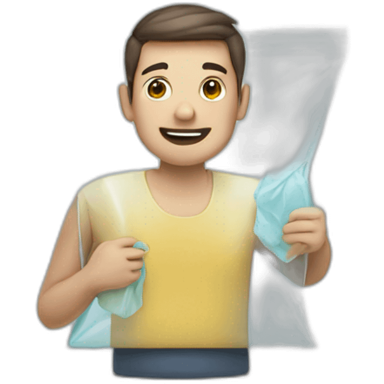 Man holding a clear square plastic bag emoji