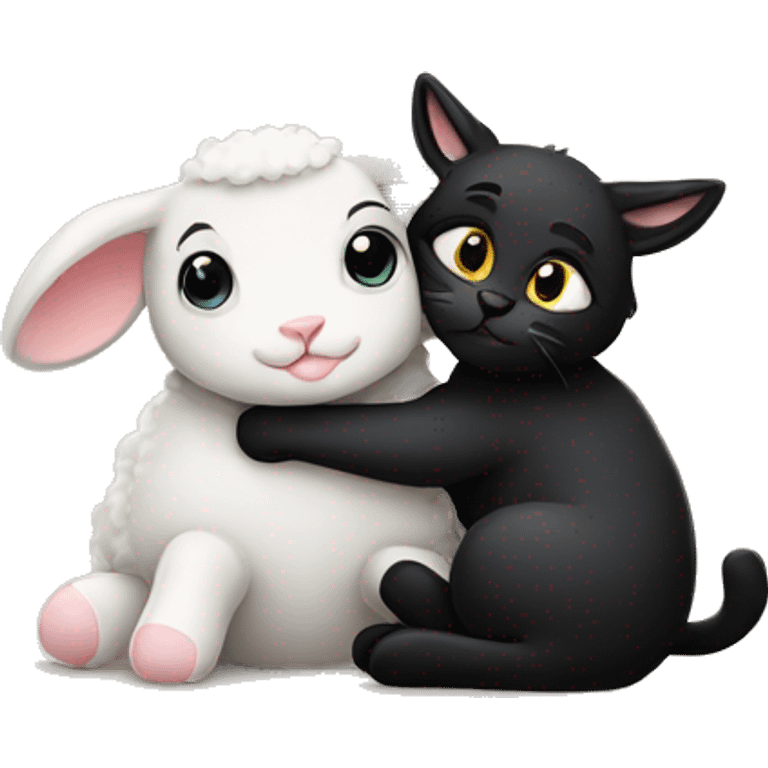 Black cat and a lamb hugging emoji