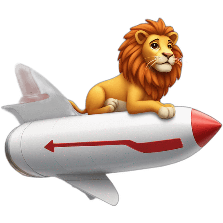 fun lion surfing on a rocket ship and the letters AWS are written on the side emoji