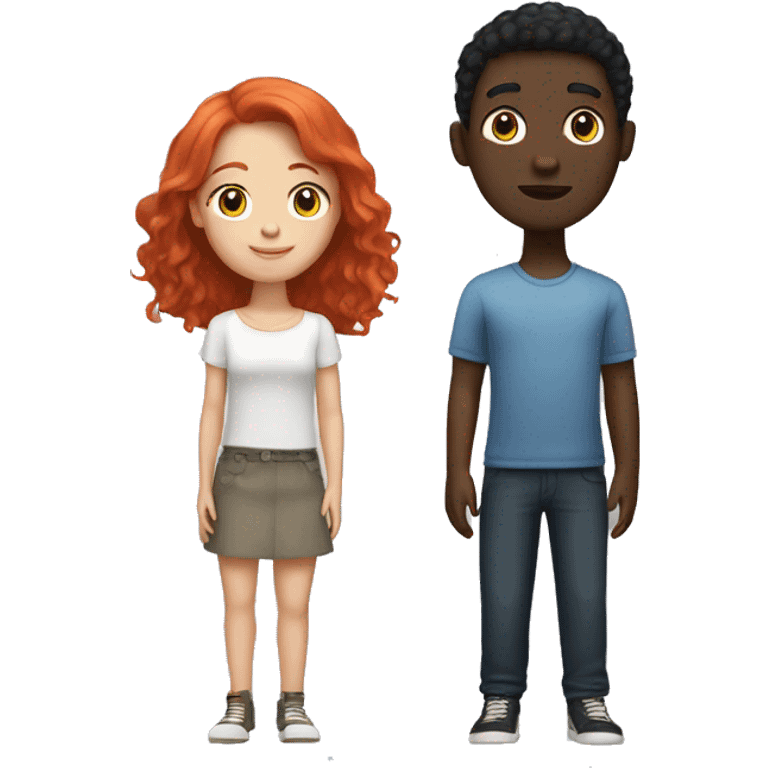 a couple, the boy who is red-haired and white-skinned, and the girl with short black hair and dark skin emoji