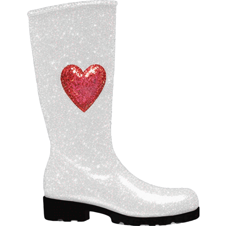 glittery white knee high gogo boot with a sparkly bedazzled cutout heart on the side emoji