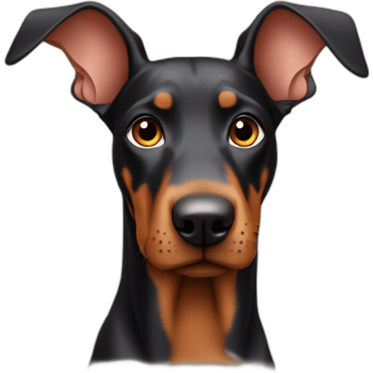 Doberman dog is cute looking with ears not bought back emoji