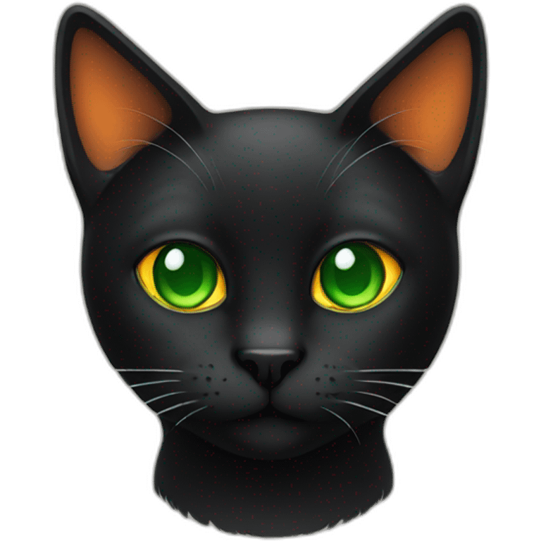 black cat with green and orange eyes emoji