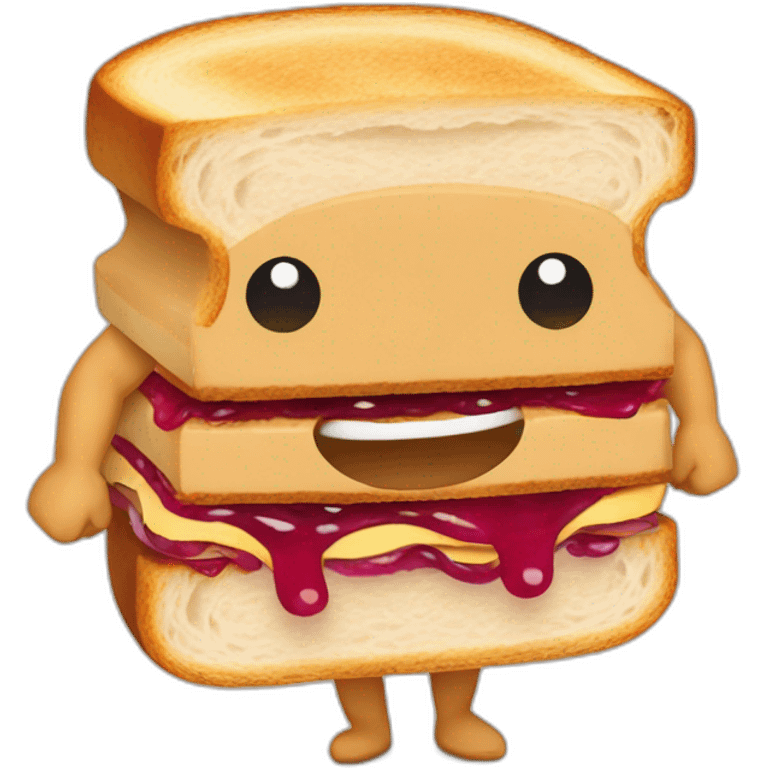 pb and j sandwich with cartoon eyes and biceps and feet emoji