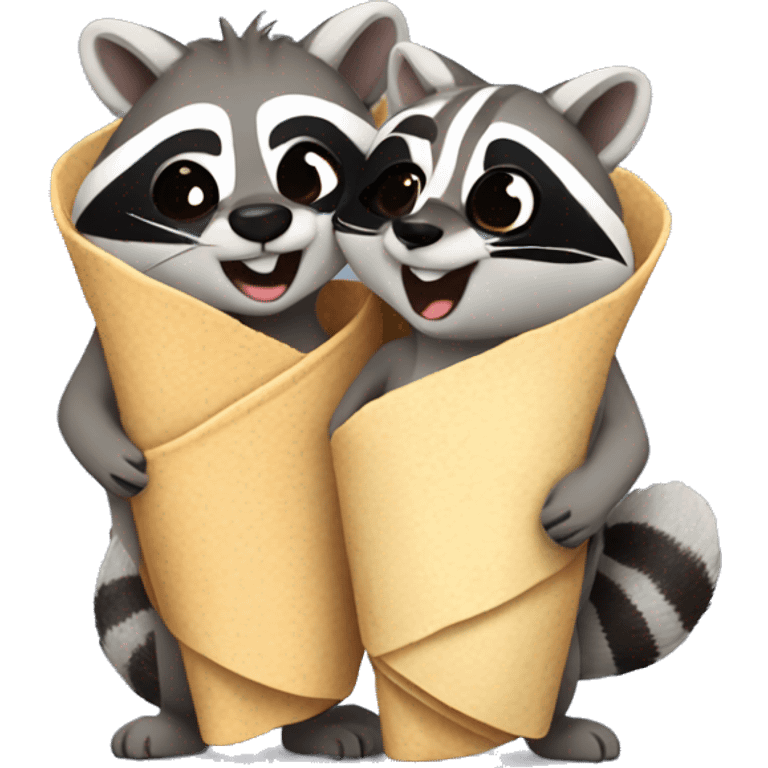 a raccoon couple extremely happy holding a burrito emoji