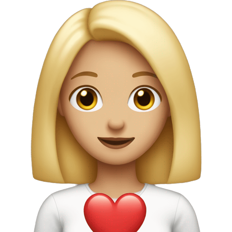 blonde with bob and brown eyes holds a heart in her hand emoji