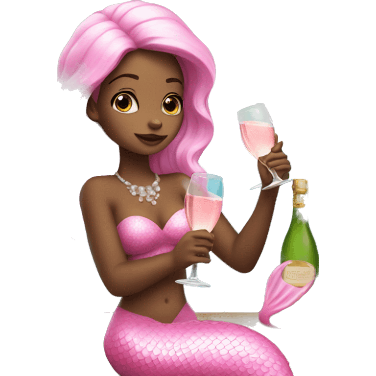 mermaid drinking champagne dressed in pink emoji