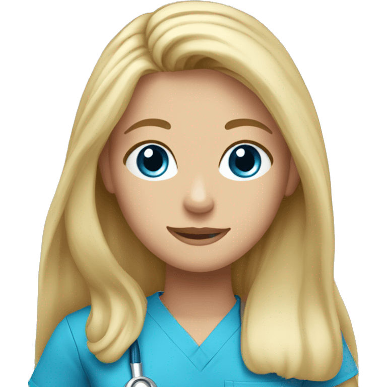 Blonde girl blue eyes long hair blue scrubs  emoji