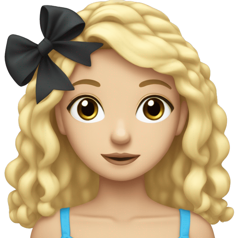 A blonde girl with long hair and blue eyes and black bows on her head emoji