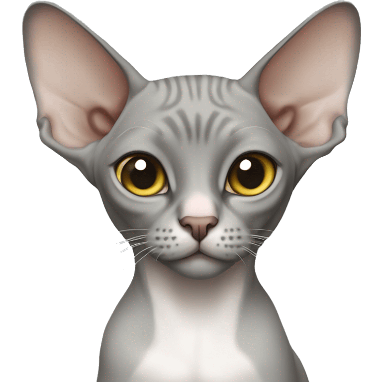 The sphinx cat is grey with a white belly emoji