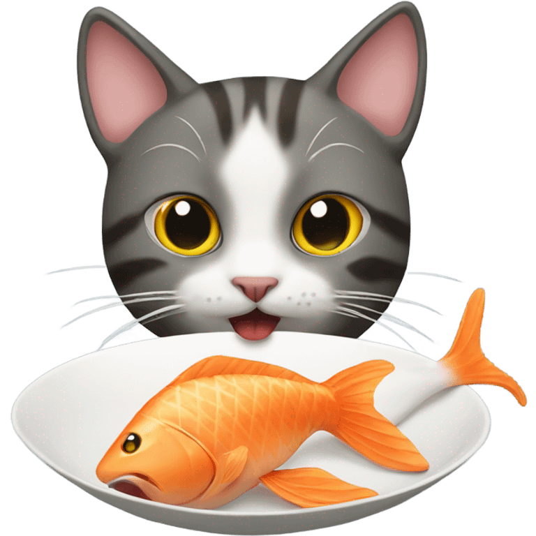 Cat eating fish emoji