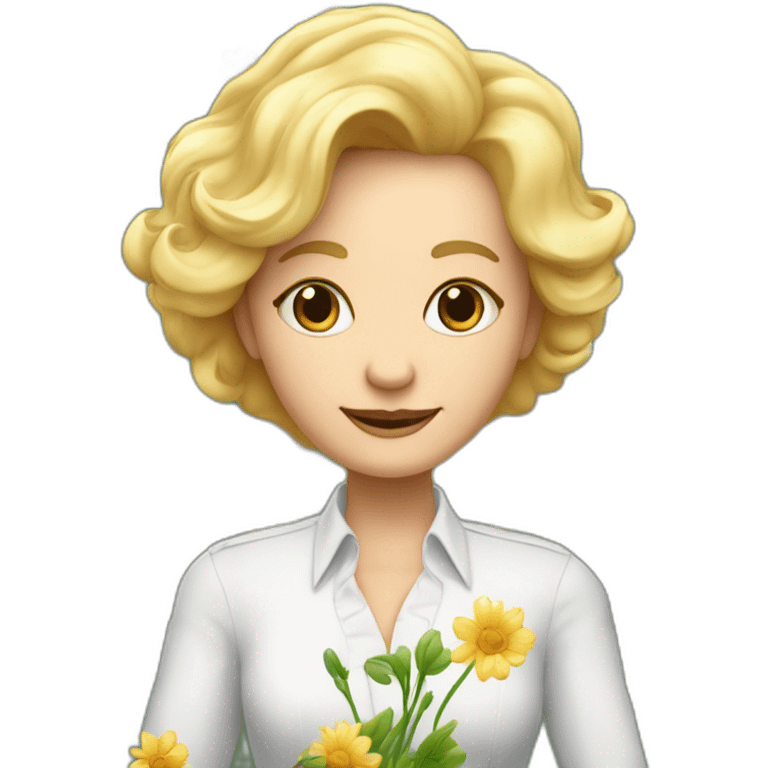 Une grand-mère avec des cheveux blonds et une chemise avec des fleurs emoji