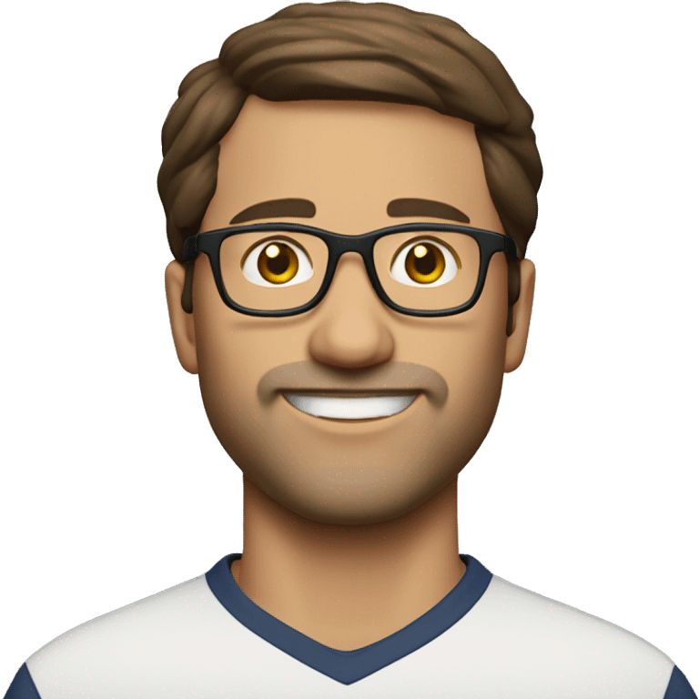 man mid 30 age arsenal shirt glasses short brown hair arms up emoji