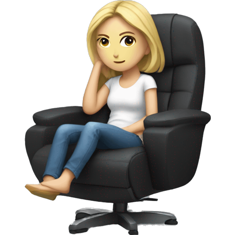 white girl thinking about life on a big gaming chair  emoji