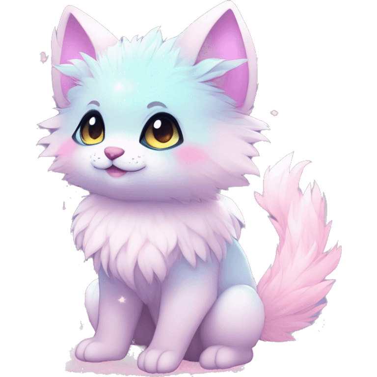 Anthro Cute Fluffy Gorgeous Magical Petite Shiny Colorful Pastel Glitter Sparkle Stars Anime Chibi Fantasy-Animal-Fakémon-Pokémon-Hybrid Fur Sona Aesthetic Trending Style Full Body emoji