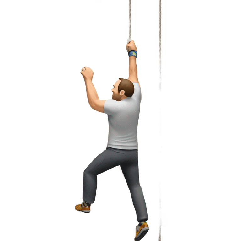 Indoor climbing wall with multicolor hand holds with a white man climbing up emoji