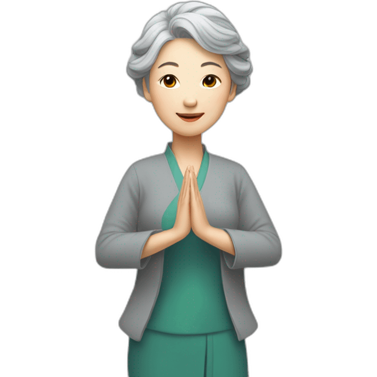 Chinese lady grey hair doing yuga movement emoji