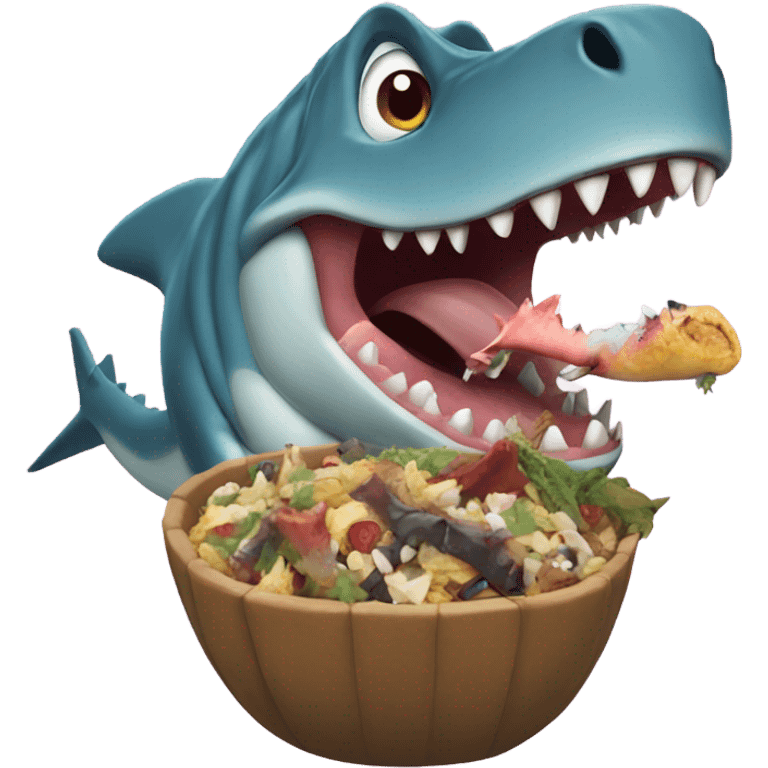 Dinosaur eating a shark emoji