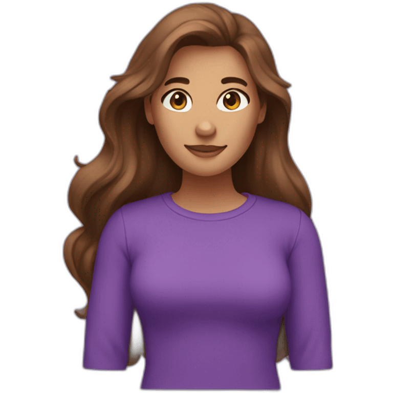 women,brown long hair,using purple tshirt and saying hello emoji