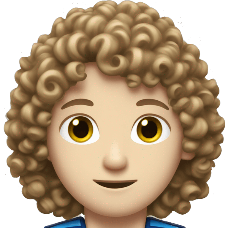 curly brown haired F1 driver with pale skin and green eyes and blue uniform emoji