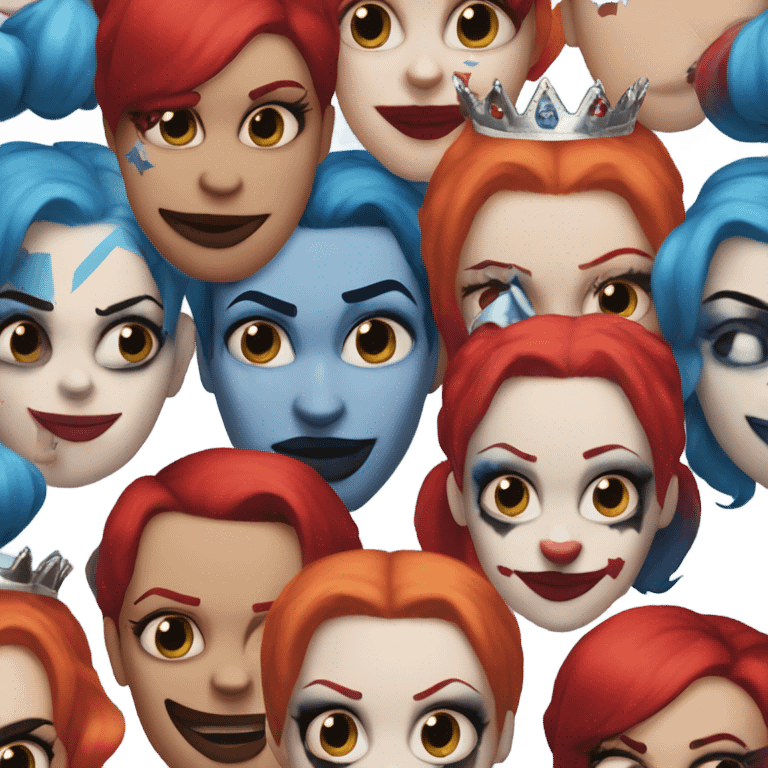 Harley Quinn with half blue and half red hair wearing a crown emoji