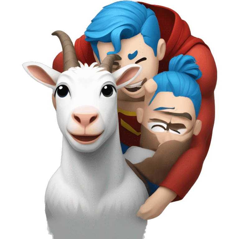 White superman with red hair flying with a blue haired goat emoji