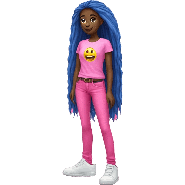 girl full body jeans caucasian pink fluo tshirt  emoji